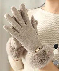 裏起毛ファー手袋冬 防風保温 スマホ対応