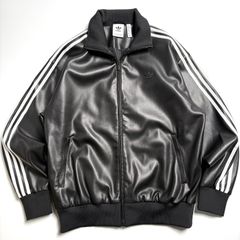 adidas アディダス リアルレザー トラックジャケット 黒 Oサイズ 