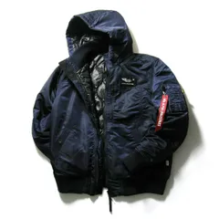 【新品】 ALPHA INDUSTRIES × THERMOLITE ／ アルファインダストリーズ × サーモライト　中綿ジャケット フード 取り外し可能 ブルゾン アウター 光沢 ツイル ネイビー ｜ 秋冬