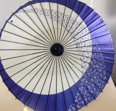 和傘 蛇の目傘 舞踊用 青×白 桜柄 日本舞踊 演劇 撮影小物