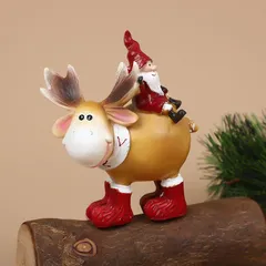 クリスマスオブジェ 置物 トナカイに乗っているサンタクロース サンタさん クリスマス サンタ 冬 インテリア ミニサイズ 可愛い インテリア雑貨 室内 寝室 玄関 樹脂 庭 ガーデニング プレゼント ギフト 贈り物