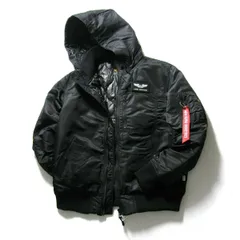 【新品】 ALPHA INDUSTRIES × THERMOLITE ／ アルファインダストリーズ × サーモライト　中綿ジャケット フード 取り外し可能 ブルゾン アウター 光沢 ツイル ブラック ｜ 秋冬