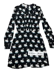 【美品】ステラマッカートニー STELLA McCARTNEY 白鳥 総柄 長袖 ワンピース ブラック レディースのサムネイル