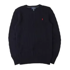 ポロ ラルフローレン ネイビー コットン ラウンド ケーブル ニット