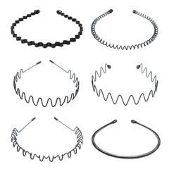 DFsucces カチューシャ 6本セット 防錆メッキ加工 メンズ おしゃれ ヘアバンド 波型髪飾り (ブラック 6種類/6本セット) ブランド: DFsucces