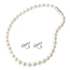 【新品】 パールネックレス 真珠 【 日本製 花珠貝 パール 8mm 】 マグネット式 ネックレス （ 選べる ピアス イヤリング セット ） 結婚式 冠婚葬祭 卒業式 入学式 [ まつよ 花珠貝パール ] 長さ:38cm 色:ホワイト (イヤリングセット 0