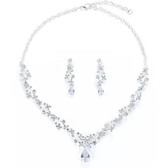 【新品】 Uccellino ジルコニア ネックレス イヤリング または ピアス 2点セット 結婚式 ウェディング コスプレ パーティ (イヤリング) 1