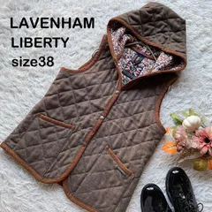 LAVENHAM　LIBERTY  ラベンハム リバティー　キルティングベスト　ウール　フード　花柄　フラワープリント　38 ブラウン　イギリス製