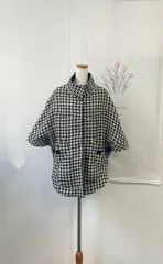 ハウンドトゥース チェック ポンチョ ケープコート