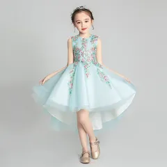 ★160cm 水色 キッズドレス 子供 女の子 パーティードレス ファスナータイプ フィッシュテール ワンピース 春 フォーマル 上品 レース 発表会 子ども 結婚式 ピアノ プリンセスドレス お姫様 da879ze