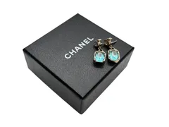 極美品 CHANEL シャネル ココマーク ドロップピアス 重量約4.0g 07A刻印 ラインストーン メタル GP ゴールド ブルー 両耳用 中古 4b009595
