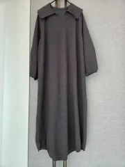 ダークグレイ カラ ニットロングワンピース