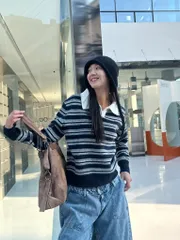 ルーミング カラーニット（冬新作、カジュアル、ボーダー柄、ストライプ、韓国国内生産）