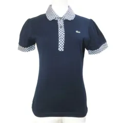 ラコステ LACOSTE EDITION LIMITEE 美品 ポロシャツ ファブリカ 半袖 チェック 刺繡 大きいサイズ 40 XL相当 ネイビー ホワイト /X