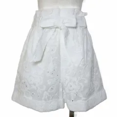 ザラ ZARA タグ付き ショートパンツ 刺繡 ベルト付き ハイウエスト S 165/66A 白 ホワイト /X