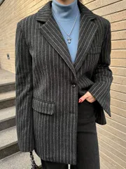 ポメリ ジャケット 韓国国内 ウール ボンディング 暖かい ダウン ストライプ ルーズフィット スリット カラ 新作