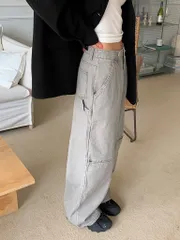 New) カチオン スリット パンツ デイリーウェア カーゴパンツ ウォッシュ ピグメント ダイング ヴィンテージ