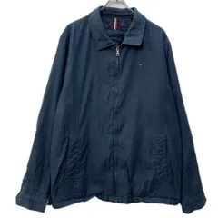 TOMMY HILFIGER ジャケット XXL ダークネイビー トミーヒルフィガー ジップアップ 刺繍ワンポイント 無地 内側キルティング 秋物 a711-6751