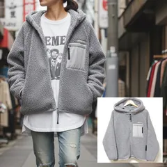 ボリューム感◎厚手で暖かい！【MILKFED.】ミルクフェド ボアフリースジャケット パーカー アウター シンプル ストリート カジュアル アウトドア デイリー タウンユース 防寒 ライトグレー レディース サイズM/M38790jY