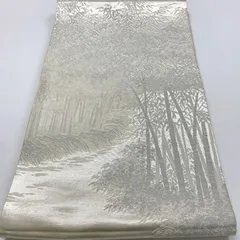 ［6075］袋帯 森林風景文様 銀彩 シルバー 六通 正絹 着物 フォーマル