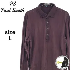 PS Paul Smith ピーエスポールスミス ポロシャツ 長袖 ブラウン ストライプ模様 4つボタン L