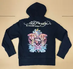 【D15517】エドハーディー クリスチャンオードジェー Lサイズ パーカー christian audigier Don Ed Hardy ブラック