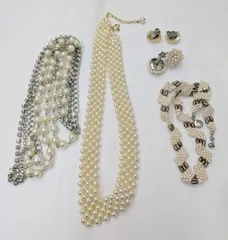 N 最終値下げ中【アクセサリーまとめ売り】 ネックレス イヤリング シルバーカラー パール 真珠 アクセサリー 小物