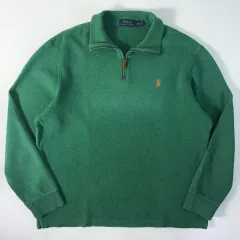 Polo ポロ ラルフローレン 刺繍 コットン グリーン ハーフジップ ニット