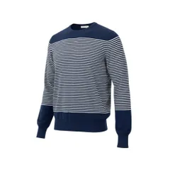 27L1 《未使用保管品》 malo マーロ ニットセーター ロングスリーブ ボーダー柄 ハイゲージニット メンズ 紳士服 50 ネイビー ホワイト コットン100％u02tのサムネイル