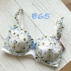 ホワイト地にブルー小花刺繍ブラジャー（E65）　T201