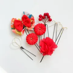 〔510〕髪飾りセット　ヘッドドレス　七五三　卒業式　成人式　赤系