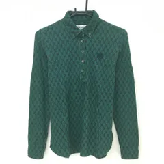 ジャックバニー 長袖ポロシャツ グリーン×ネイビー ロゴ総柄 ボタンダウン ストレッチ  レディース 1(M) ゴルフウェア Jack Bunny