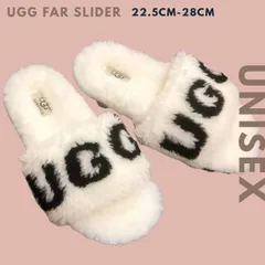 UGG ロゴ ファーサンダル スリッパ スリッポン フラットシューズ レディース メンズ ユニセックス 輸入