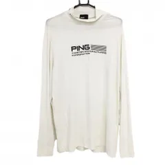 ピン 長袖ハイネックシャツ 白×黒 フロント・ネックロゴ ストレッチ メンズ LL ゴルフウェア PING