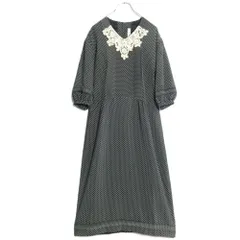 インゲボルグ★ゆったりワンピース 黒系 ドット柄&レース飾り♪z16495