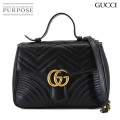 新品同様 グッチ GUCCI GGマーモント スモール トップハンドル バッグ 2way ハンド ショルダー レザー ブラック 498110 90301224
