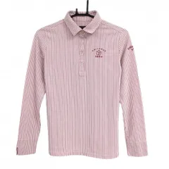 【超美品】キャロウェイ 長袖ポロシャツ 白×ピンク ストライプ ロゴ刺しゅう  レディース M ゴルフウェア Callaway