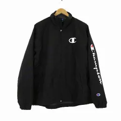 チャンピオン CHAMPION ジャケット ウインドブレーカー ブルゾン ジップアップ 裏地付 ロゴ プリント L 黒 ブラック C8-SSW01