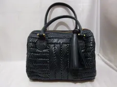Anya Hindmarch アニヤ ハインドマーチ リボン レザー 編み込み ハンドバッグ ネイビー バッグ