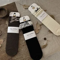 ★即納★ リボンのヒールレスソックス３足set  靴下 クルーソックス 女の子 【送料無料】 くつ下 ハイソックス レース 韓国子供服