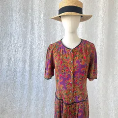 レトロ ペイズリー柄　バティック柄　ワンピース 花柄 マルチカラー 半袖 昭和レトロワンピース