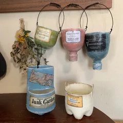 アソートシリーズ ① リメイク鉢 5点セット  ハンドメイド ＊ 吊り下げ ハンギング リメ鉢 リメイク缶 リメ缶 多肉 寄せ植え