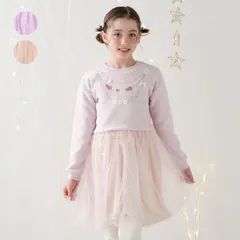 crescent ネックレス風刺繍チュールドッキング裏起毛ワンピース　n64392