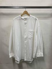 A18753 美品 山内 有松塩縮コットンリネンバンドカラーシャツ ベージュ