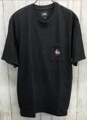 STUSSY 2 Bar Stock 半袖Tシャツ ステューシー 刺繍ロゴ クルーネック 胸ポケット ブラック size L