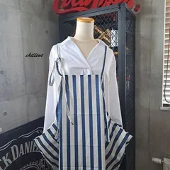 【sale】【背中がかわいい】エプロン：ネイビーストライプ：ポリエステル【1015】