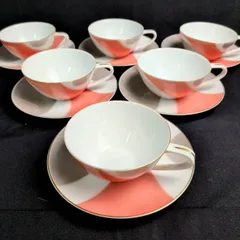 ノリタケ　カップ＆ソーサ―6客　レトロ　ピンク　ブラウン　N印