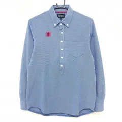 【超美品】パーリーゲイツ 長袖ポロシャツ ブルー×白 織生地 ボタンダウン 胸ポケット メンズ 5(L) ゴルフウェア PEARLY GATES
