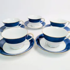 ノリタケ　カップ＆ソーサ―　5客　日本陶器合名会社　ブルー　金彩　オールドノリタケ