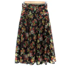 フリークスストア FREAKS STORE フレアスカート ロング丈 花柄 F マルチカラー 黒 ブラック /HO29